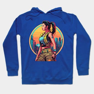 Urban City Warrior Militia Metropolis Woman Cyberpunk Hoodie